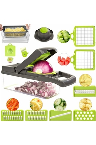 Çok İşlevli Sebze Kesici, Meyve Ve Sebzeleri Keser - 11 Bıçaklı 14 Parçalı Sebze Kesici Seti Kare Diğer