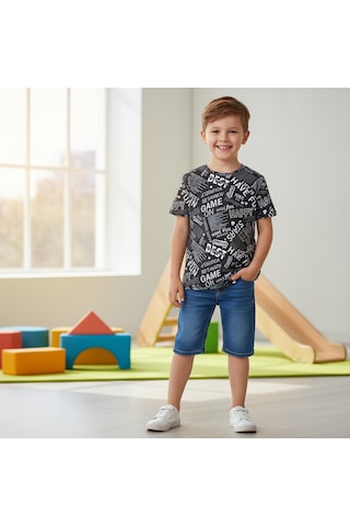 Bonbon Çocuk Baskılı Siyah Renk Tshirt Cb1027