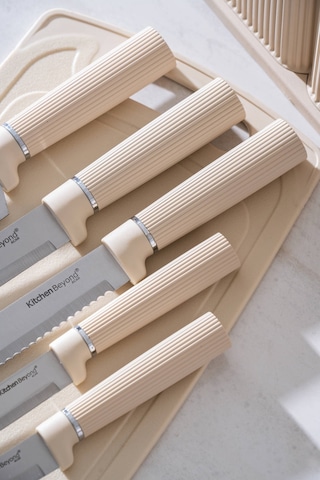 Acar Cooper 12 Parça Standlı Kesme Tahtası Servis Ve Bıçak Seti Krem