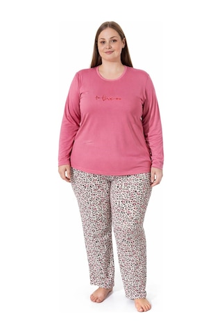 Pemilo Kadın 7257 Büyük Beden Uzun Kol Likralı Milan Pijama Takımı GÜL KURUSU