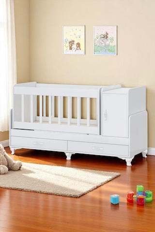 Anne Yanı, Sallanır, Büyüyen Bebek Beşiği, Yataklı, Mavi Uyku Setli, Çekmeceli, Kapaklı 60 X 120 Mavi