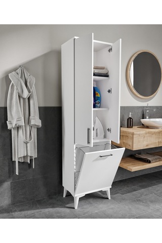 Rosepal Mobilya Sezar Kirli Sepetli Banyo Dolabı Beyaz