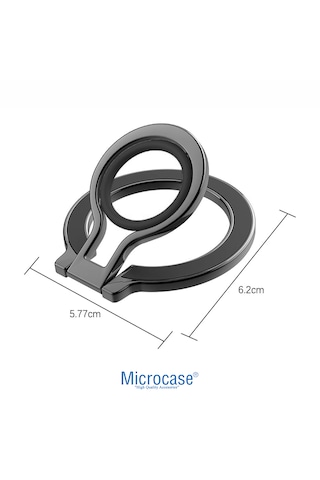 Microcase Magsafe Uyumlu Telefon Yüzüğü Tutucu Ve Standı - 180 Mekanik Döner Silikon Parmak Koruyuculu Metal Mıknatıslı Tutacak-al5873 Siyah
