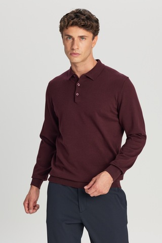 Altınyıldız Classıcs Erkek Bordo Pamuklu Standart Fit Normal Kesim Polo Yaka Triko Kazak