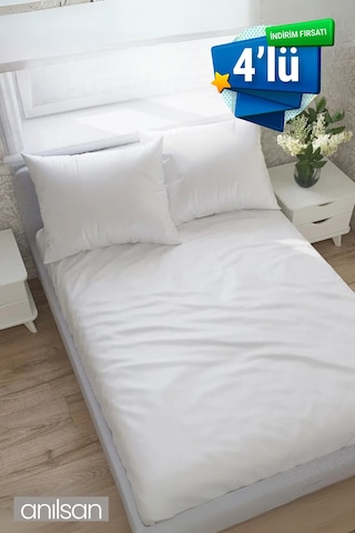 4'lü Lastiksiz Düz Beyaz Saten Çarşaf Tek/çift Kişilik Ev Ve Otel Çarşafı,83 Tel Beyaz