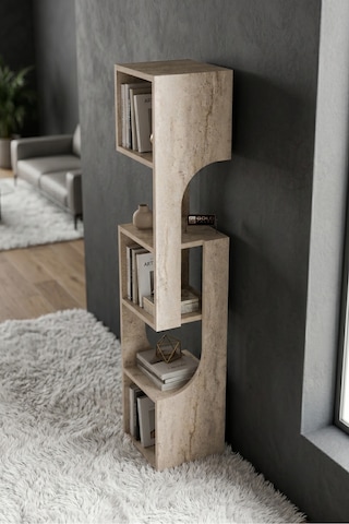 5 Katlı Modern Dekoratif Kitaplık Ve Çok Amaçlı Raf Ünitesi Abanoz
