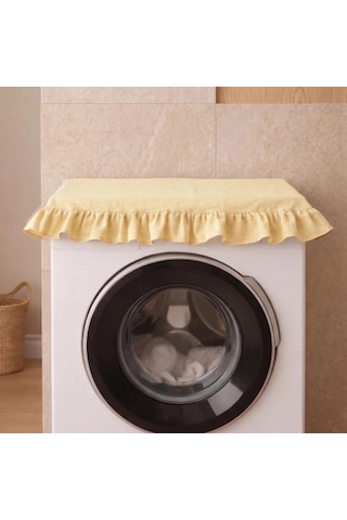 Fırfırlı Çamaşır Makinesi Örtüsü - Çeyizlik Dekoratif Banyo Makine Kılıfı- Sarı