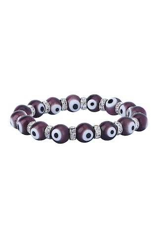 Stretch 10 Mm Koyu Mor Renkli Nazar Boncuklu Kristal Taşlı Rondela Bileklik Diğer