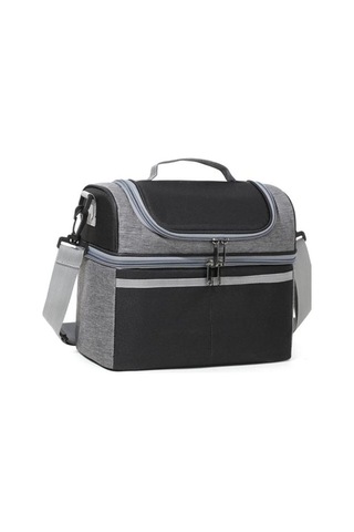Yalıtımlı Öğle Yemeği Çantası Çift Katlı Öğle Yemeği Tote Büyük Sızdırmaz Genişletilebilir Öğle Yemeği Kutusu Siyah