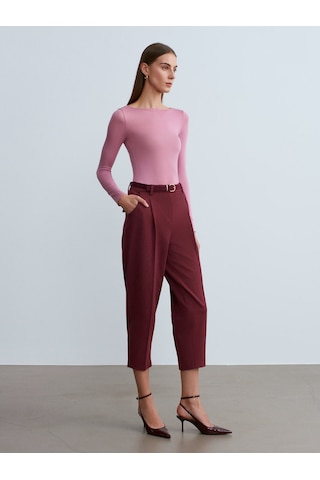 Dilvin 72166 Kemerli Kısa Paça Kumaş Pantolon-bordo Bordo