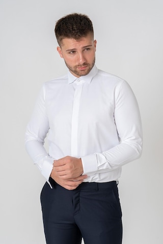 White Stone Roma G2023 Likralı Pamuklu Slim Fit Ata Yaka Gömlek Beyaz