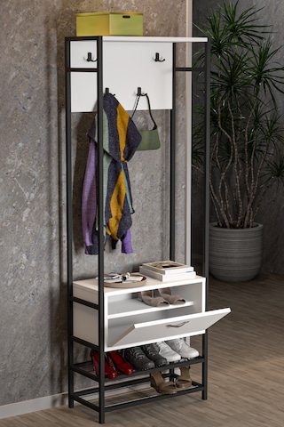 Portmanto Askılık Vestiyer Ayakkabılık Beyaz Beyaz