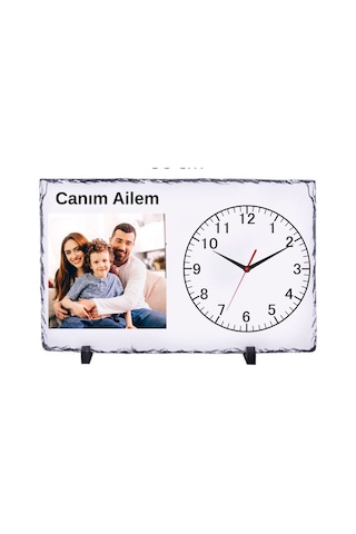 Kişiye Özel Fotoğraflı Doğal Taş Masa Saati 25x38 Cm Aile Temalı Dekoratif Saat Çok Renkli