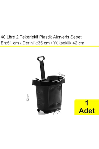 2 Tekerlek Plastik Alışveriş El Sepeti 40 Litre Siyah 1 Adet / En:51 Boy:35 Yükseklik:42 Cm