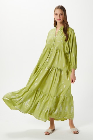 Modest Kadın Aliza Gümüş Detay %100 Viskon Yeşil Maksi Boy Yazlık Elbise Yeşilgümüş Çok Renkli