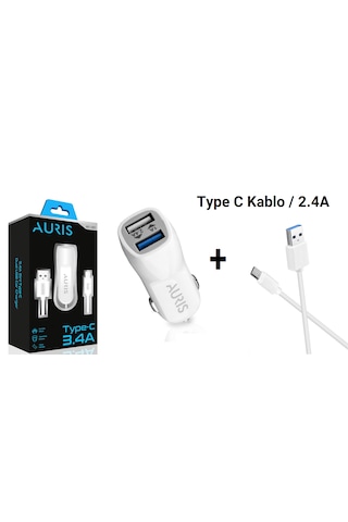 Auris Cr03 3.4a Type C Kablolu Araç Şarj Cihazı Set Oto Çakmaklık