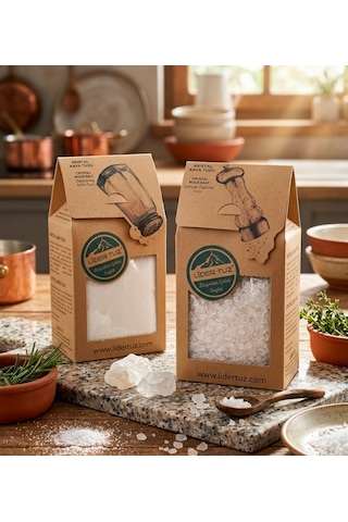 Tuz Kristal Kaya Tuzu 2 Li Set Öğütülmüş Sofra Tuzu 500 Gr + Değirmenlik Öğütme Tuzu 500 Gr