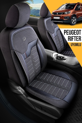 Siyah - Gri Panda Şili Serisi İngiliz Jakar Kumaş Peugeot Rifter Uyumlu Oto Koltuk Kılıfı - Tam Set