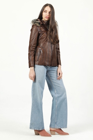 Dericlub Mistral Kadın Kapüşonlu Hakiki Deri Kaban Camel Antik Camel Antik Camel