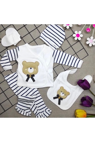 Bombinoo We Süzene Ayıcık Lüks Yenidoğan Hastane Çıkış Zıbın Seti 5'li Ekru