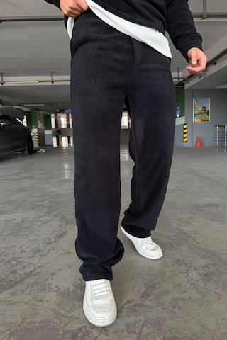 Mass Plus Oversize Fermuarlı Dik Yaka Baggy Pantolonlu Polar Takım Siyah