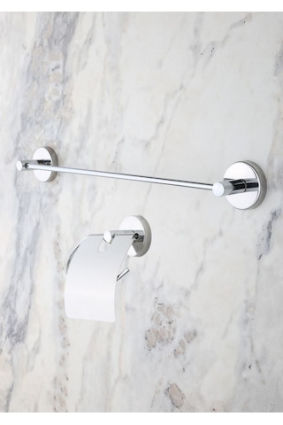 MultiStore Krom Uzun Havluluk / Geniş Kapaklı Tuvalet Kağıtlığı 2li Set Krom