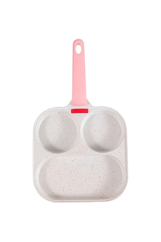 Hangfox Mini İki Delikli Teflon Sız Tava - Kahvaltı Yumurta Omlet Burger Pişirme - Elektrik Ocak Uyumlu - Beyaz/pembe Beyaz - Pembe