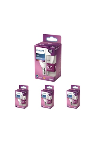 Philips Led 60w P48 E14 Beyaz Işık Dim Edilmez Ampul 4lü Paket Çok Renkli