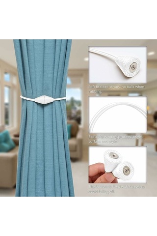 4'lü Manyetik Perde Bağları El Yapımı Dokuma İp Ev Ve Ofis İçin Pratik Ve Dekoratif Bej Diğer