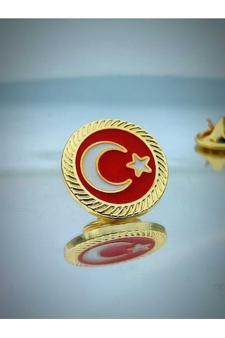 Yörük Tasarım Türk Bayrağı Fasetli Altın Kaplama Yaka Rozeti Altın