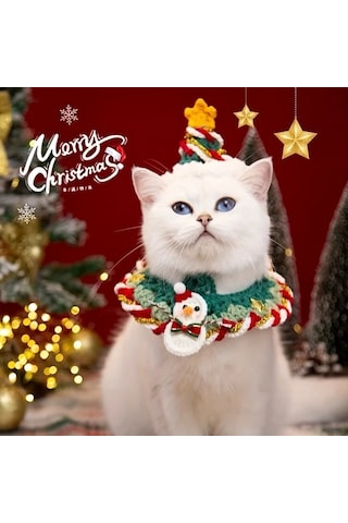 Elmpaly M No'lu Kedi Tasması: Yılbaşı Şapkalı, Ren Geyikli, Yumuşak Kürklü, Kırmızı Yeşil Desen Diğer