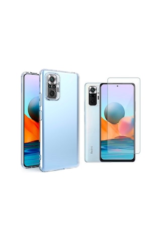 Xiaomi Redmi Note 10 Pro Uyumlu Kılıf Esnek Silikon Telefon Kılıfı Ve Temperli Cam Ekran Koruyucu
