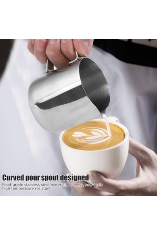 Maiyame Paslanmaz Çelik 600ml Süt Köpürtücü Fincanı, Latte Sanatı İçin Ev Ve Ofiste Kullanım Gümüş