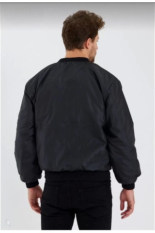 Erkek Düz Bomber Ceket - Siyah Siyah