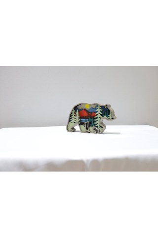 3d Katmanlı Ahşap Ayı Figürlü Dekoratif Masa Süsü Standart