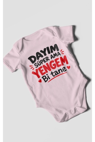Morivokids Dayım Süper Ama Yengem Bi Tane Kısa Kollu Bebek Body %100 Pamuk Bebe Pembe