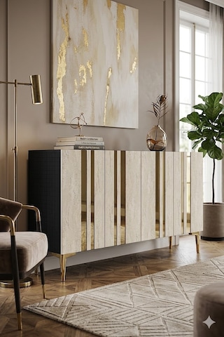 Ka1230atg Mia Konsol Ve Tv Sehpası Antrasit-traverten-gold 120cm