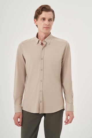 Morven Erkek Bej Örme Slim Fit Düğmeli Yaka Gömlek 25ms004024653 Bej Bej