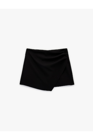 Koton Drape Detaylı Kruvaze Mini Şort Etek Siyah 6sak70095pw Siyah