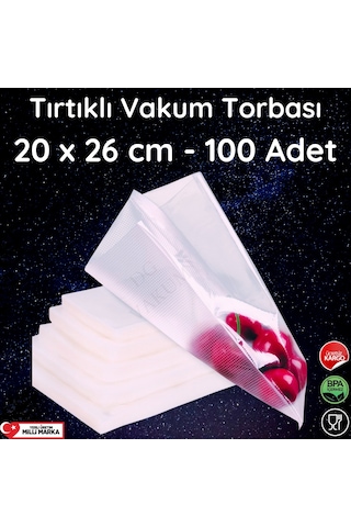 Tırtıklı Vakum Makinesi Poşeti Torbası - 20X25 Cm - 100 Adet