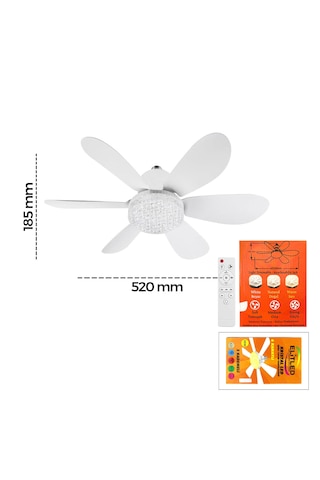 2in1 Tavan Vantilatör - Avize Lamba Kumandalı 52cm Sinek Kovucu 6-beyaz Plastik Kanat 3-kademe Hız Beyaz-sarı-doğ