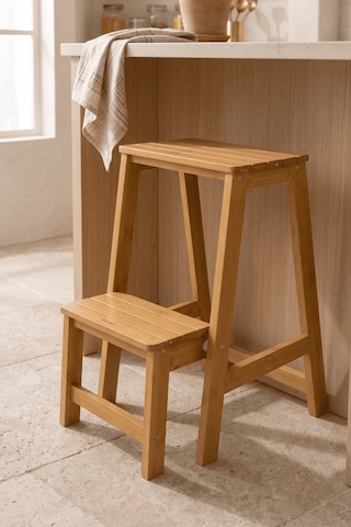 Robin Home Bambu Basamaklı Katlanabilir Merdiven Mutfak Tabure