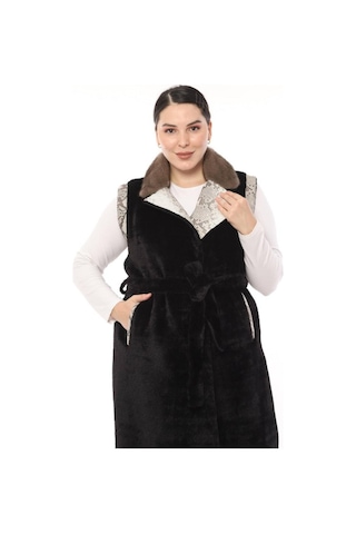 Lady Sharm Kürk Yaka Alpaka Yelek Siyah