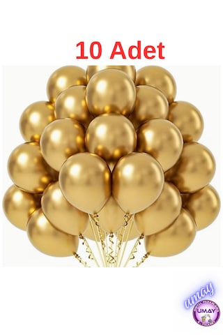 10 Adet 12 İnç Metalik Balon Helyum Uyumlu Parlak Lateks Parti & Organizasyon Balonu Altın