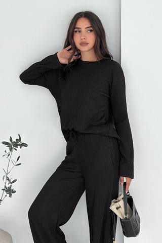 Noa & Noa Kadın Ribana Fitilli Triko Takım Rahat Kesim & Günlük Stil Siyah