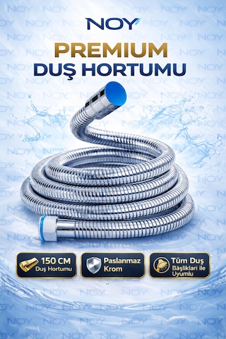 Duş Başlığı Uyumlu Duş Hortumu 150 Cm Paslanmaz Krom Metalik