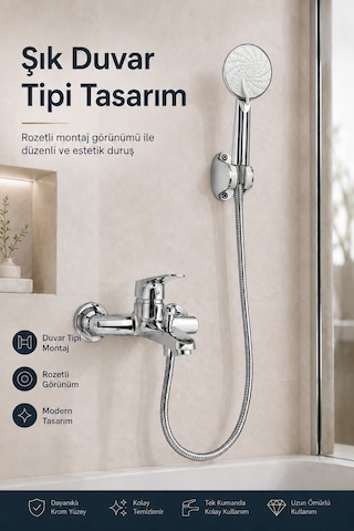 Krom Banyo Bataryası Duş Seti Mafsallı El Duşu Sıcak Soğuk Mix Musluk Ve Duş Başlığı Set Gri