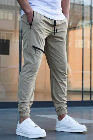Madmext Bej Fermuar Detaylı Paraşüt Jogger Pantolon Bej