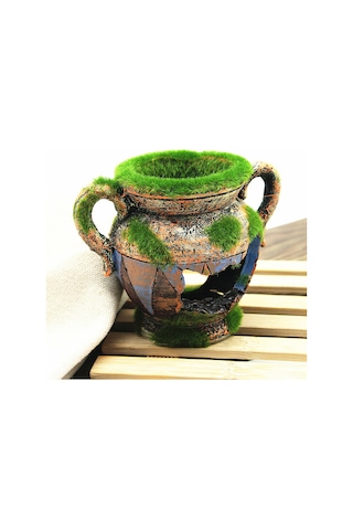 Vkemall Akvaryum Dekorasyonu: Saf Reçine Bitkili Kırık Süs Saksısı - Yüksek Kalite, Bakımı Kolay, Tüm Su Canlıları İçin Uygun