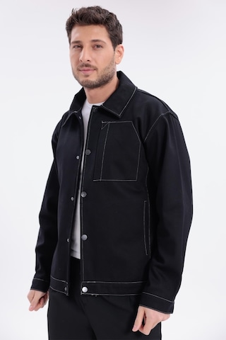 Erkek Dikiş Detaylı Oversize Gabardin Ceket - Mont-392 Siyah